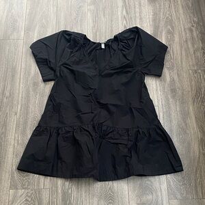 a new day - 100% Cotton Black Short-Sleeve Ruffle-Hem Mini Dress - Size XL